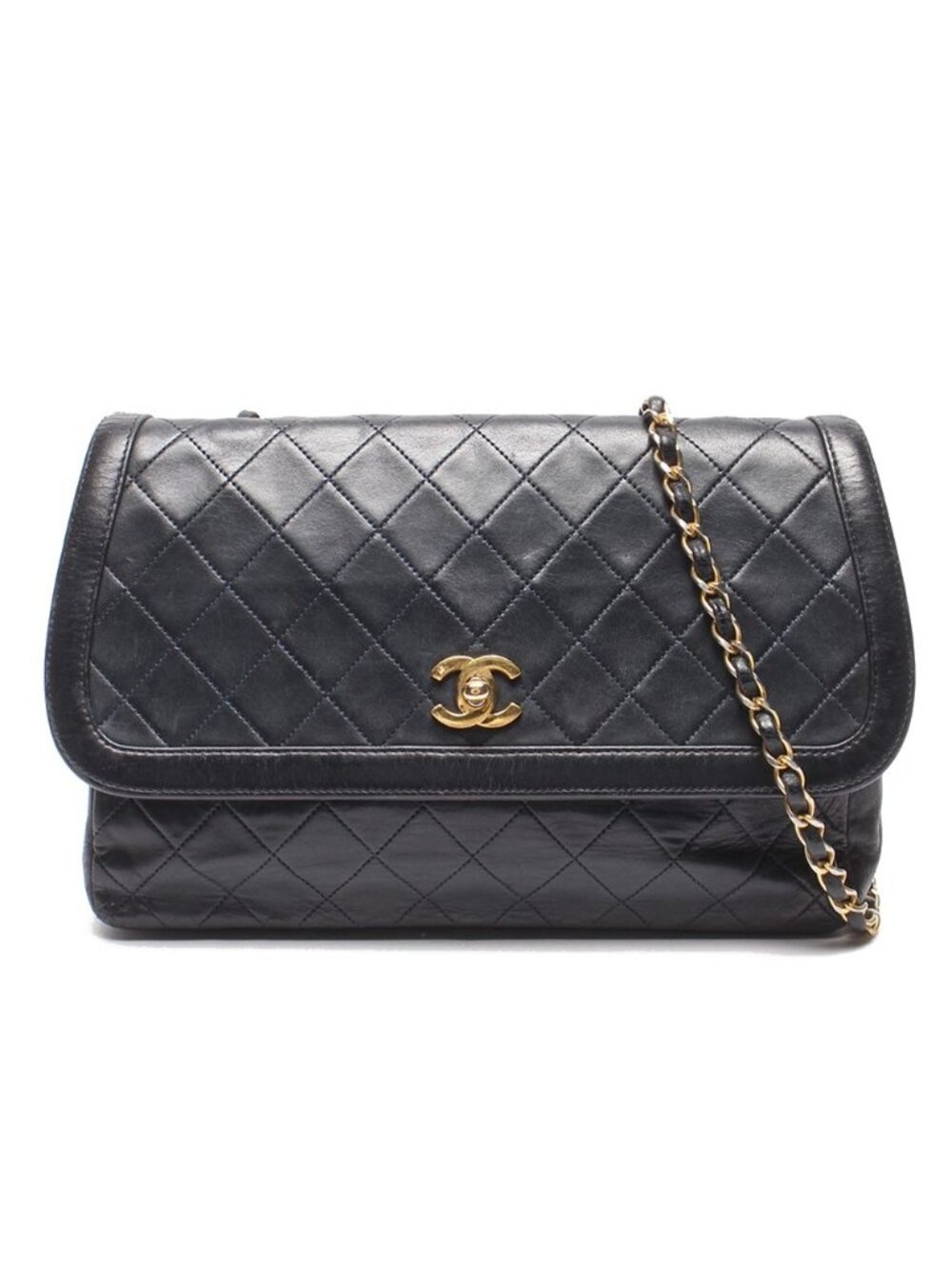 Chanel Chain Shoulder Bag Crossbody Gold Quilted Single Flap Lambskin